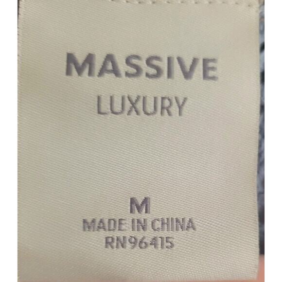 Massive Luxury Crochet Knit Polo Shirt Blue Striped Button Up Closure M Cotton - Picture 3 of 7